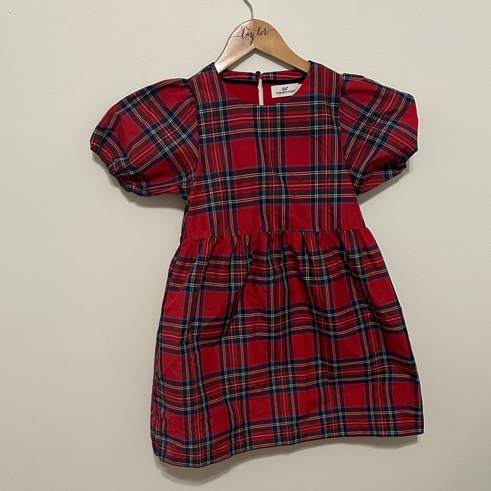 Vineyard Vines Kids Dress in Red and Green Plaid Taffeta